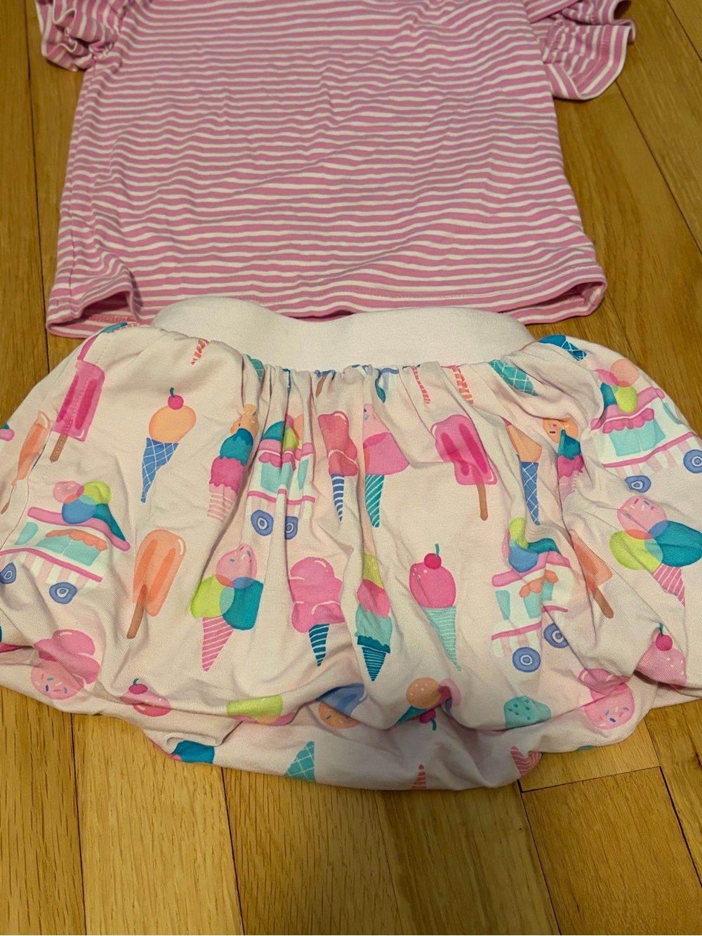 Little Sleepies Pink Striped Top and Ice Cream Print Skort Set - Picture 3 of 4